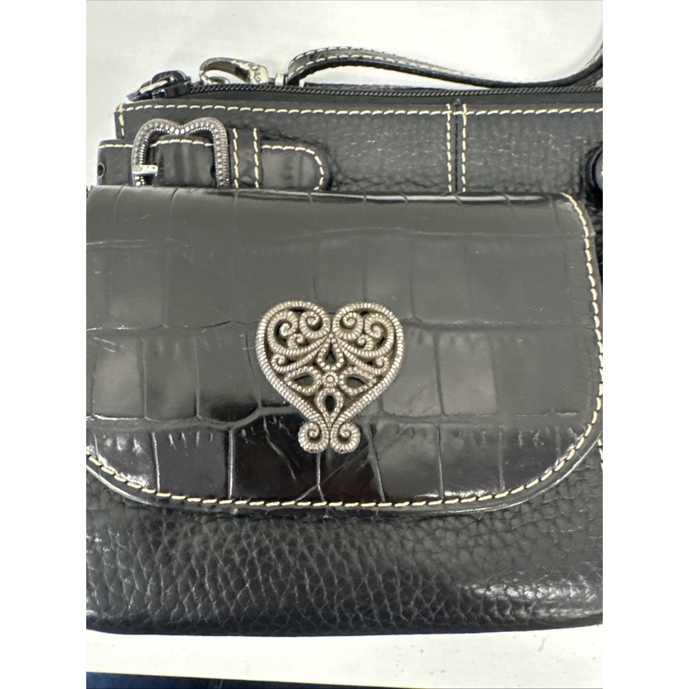 BRIGHTON Black Leather Liza French Kiss Crossbody Organizer Shoulder Bag